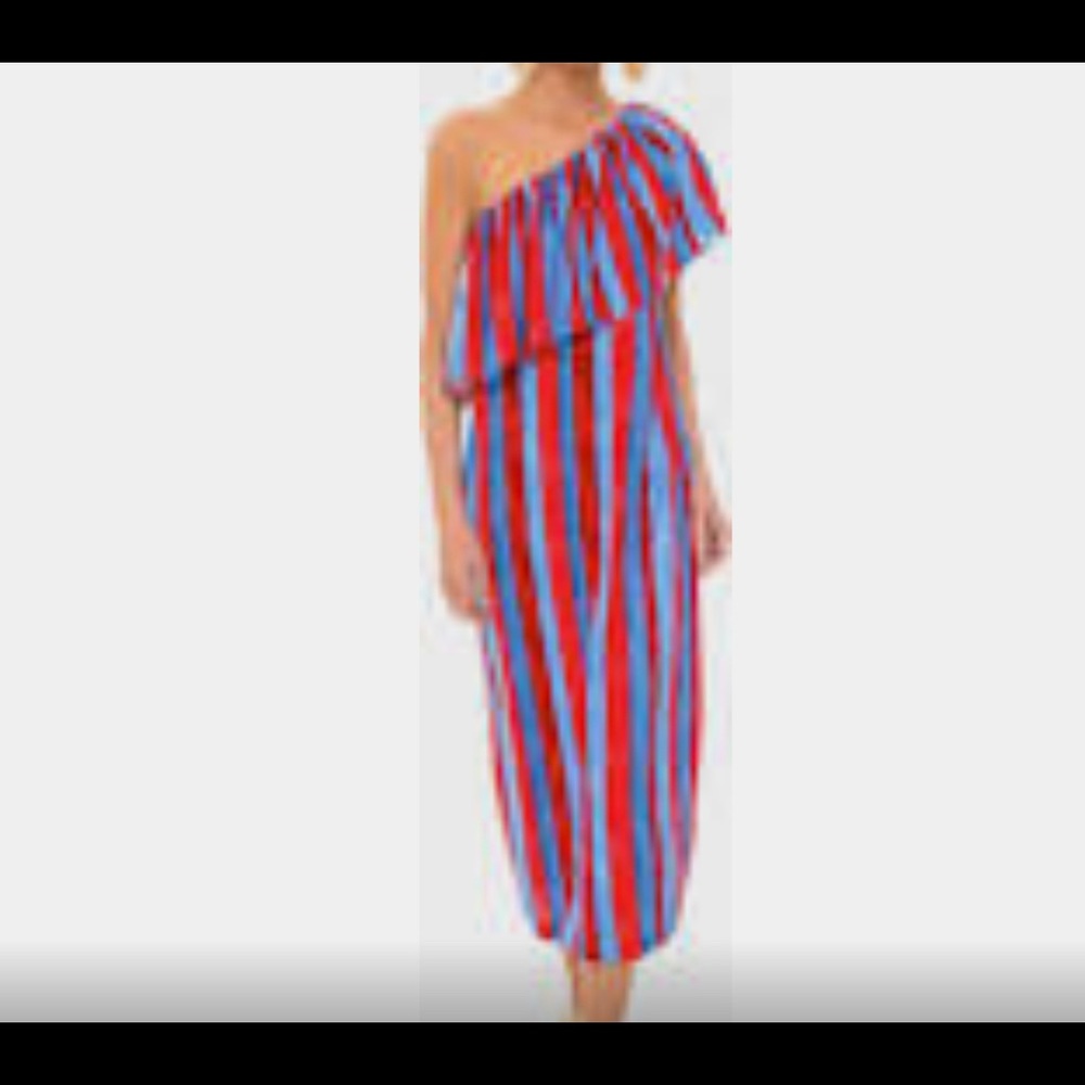 Pomander Place Painterly Stripe Florencia Midi Dress One Shoulder Women XS